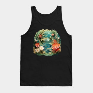 Plants and flowers in a pond made of paper 3d illusion Tank Top